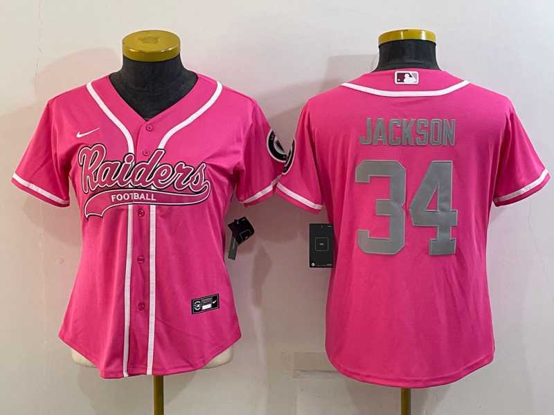 Women's Las Vegas Raiders #34 Bo Jackson Pink With Patch Cool Base Stitched Baseball Jersey,We sell and wholesale Women's Las Vegas Raiders #34 Bo Jackson Pink With Patch Cool Base Stitched Baseball Jersey on line form chian!